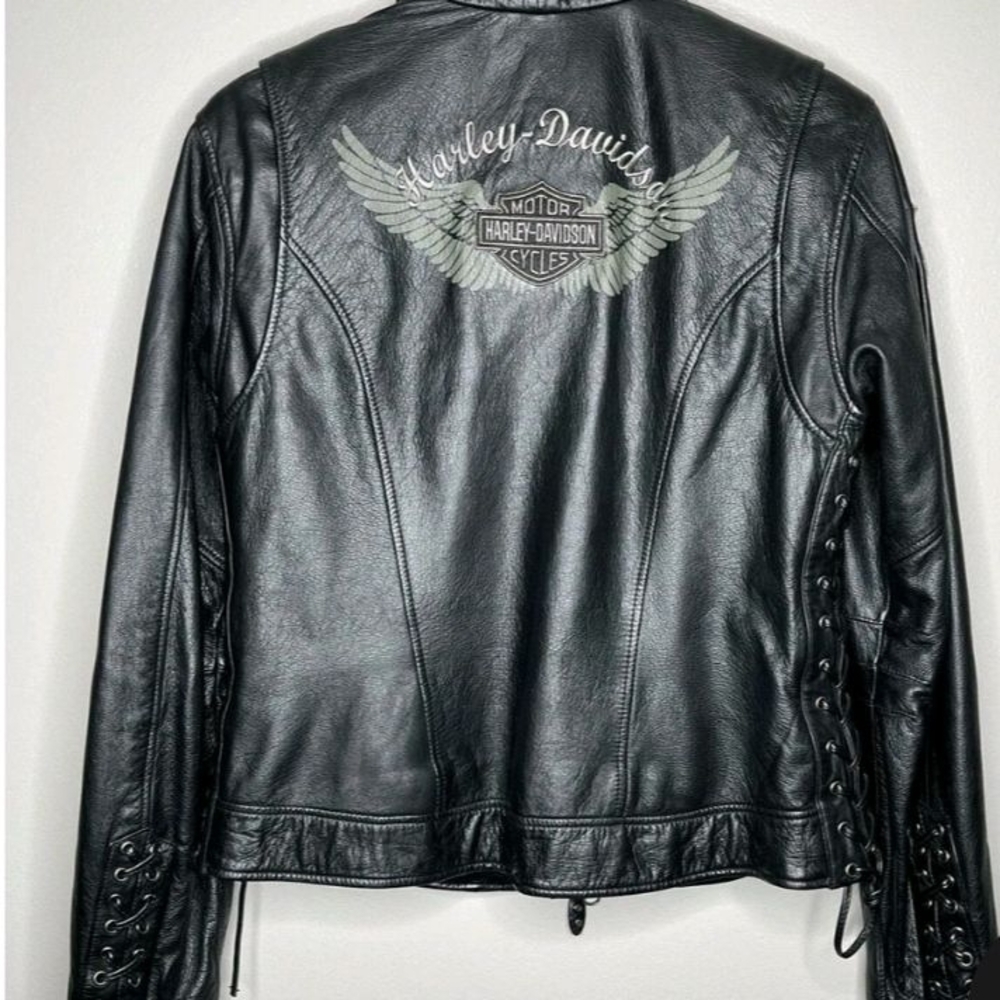 Harley-Davidson Women's Black Leather Jacket with Embroidered Logo
